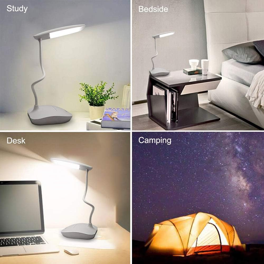 Flexible Desk Lamp Touch Dimmable Led Desk Lamp for Student Reading Bedside Night Light (Can Be Charged by Solar Panel or Android USB Cable or Power Bank) White-Single Lamp 2000Mah 5-15Hrs